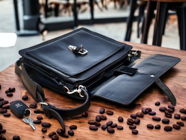 Handmade Genuine Leather Black Bag, Laptop Bag, Office Bag, Classic Bag