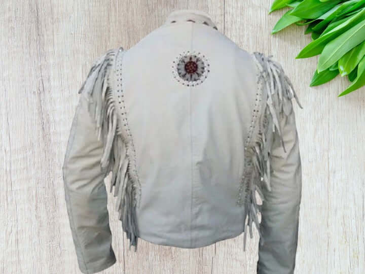 Handmade Pure White Leather Jacket, Fringe Cow Boy Western Jackets For Men's