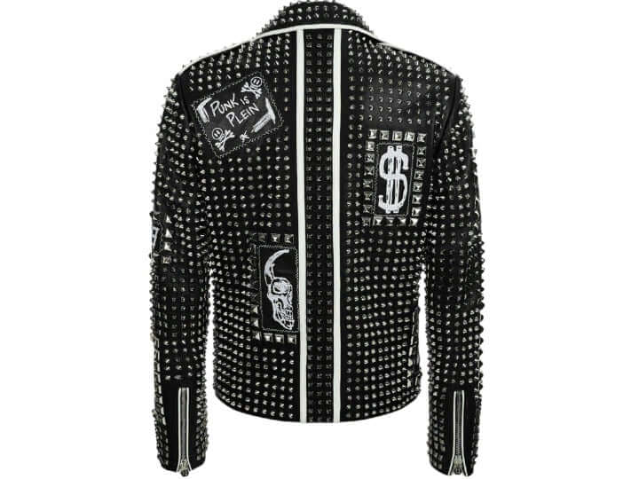 Men's Studded Leather Zipper Jacket,Handmade Black Silver Studded Jacket 