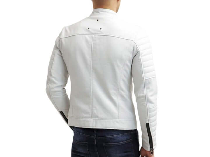 Handmade White Leather Jacket, Men's Zipper Jacket, Biker Jacket For Men's