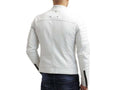 Handmade White Leather Jacket, Men's Zipper Jacket, Biker Jacket For Men's