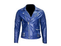 Blue Men Brando Leather Jacket Belted Biker Trendy Scooter Leather Jacket