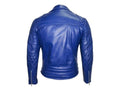 Blue Men Brando Leather Jacket Belted Biker Trendy Scooter Leather Jacket