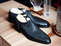 Men's Handmade Black Leather Lace Up Brogue Shoes, Oxford Shoes