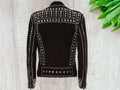 Handmade Black Studded Leather Jacket, Men's Zipper Jacket, Black Jacket With White Studs