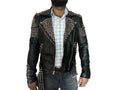 Handmade Black Color Silver Studded Leather Jacket, Men's Zipper Jacket