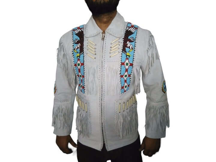 Handmade Cowboy White Suede Jacket Western Coat, Cowboy Fringe Jacket