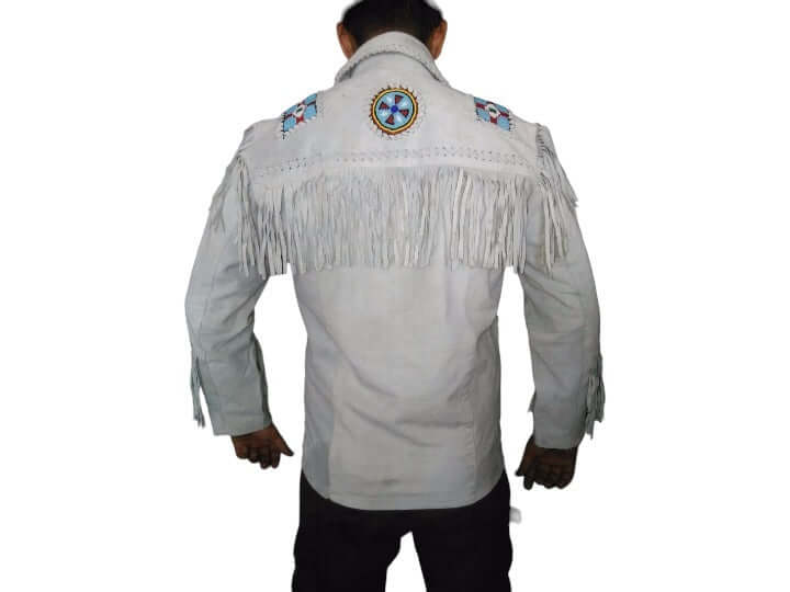 Handmade Cowboy White Suede Jacket Western Coat, Cowboy Fringe Jacket