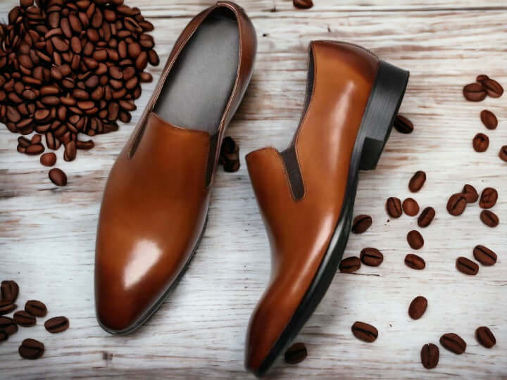 New Stylish Men's Brown Half Chelsea Shoes, Genuine Leather Shoes, Men's Formal Wear Shoes