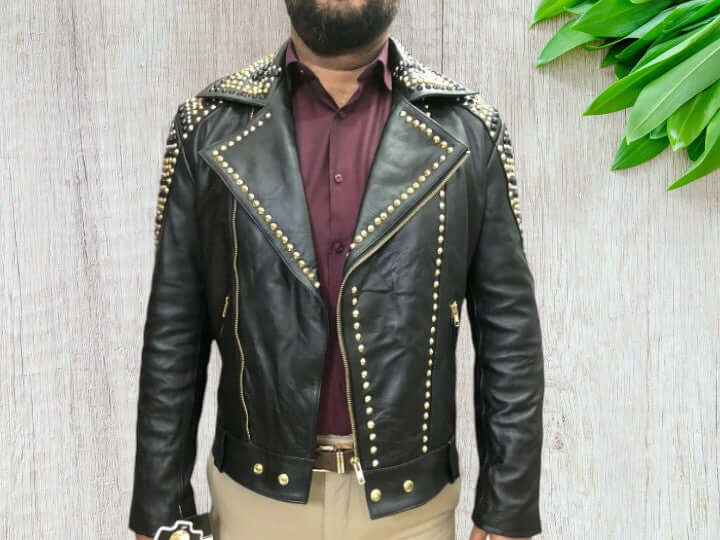 Handmade Men's Black Studded Leather Jacket, Men's Zipper Leather Jacket, Biker Jacket