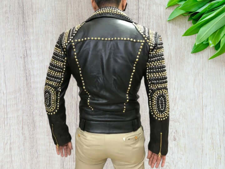 Handmade Men's Black Studded Leather Jacket, Men's Zipper Leather Jacket, Biker Jacket