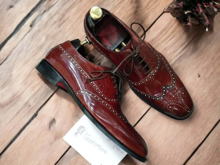 Handmade Burgundy Alligator Wing Tip Brogue Shoes, Leather Shoes, Men's Oxford Shoes