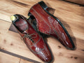 Handmade Burgundy Alligator Wing Tip Brogue Shoes, Leather Shoes, Men's Oxford Shoes