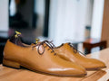 Handmade Tan Genuine Leather Dress Shoes, Men's Formal  Shoes