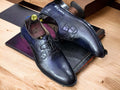 Handmade Bliue Alligator & Plain Leather Shoes, Men's Dress Lace Up Shoes