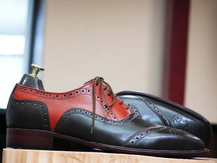 New Hand Painted Genuine Leather Shoes, Men's Dress Lace Up Brogue Shoes