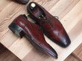 Handmade Burgundy Lace Up Leather Shoes, Wing Tip Brogue Shoes For Men's