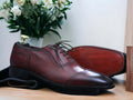 Handmade Burgundy Lace Up Leather Shoes, Wing Tip Brogue Shoes For Men's