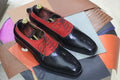 Handmade Black Burgundy Brogue Toe Lace Up Shoes, Men's Dress Leather Shoes