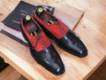 Handmade Black Burgundy Brogue Toe Lace Up Shoes, Men's Dress Leather Shoes