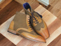 Ankle High Handmade Tan Brown Leather Suede Boot, Men's Formal Boot