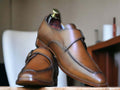 Handmade Brown leather Buckle Shoes, Men's Loafer Shoes