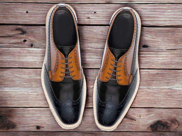 Men's Hand Stitched Black & Brown Shoes, Office Dress Shoes