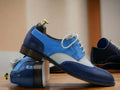 Handmade 3 Tone Blue Leather Lace Up Shoes, Men's Dress Shoes