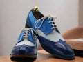 Handmade 3 Tone Blue Leather Lace Up Shoes, Men's Dress Shoes