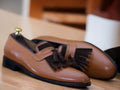 Men's Hanmade Pure Genuine Brown Leather Slip On Moccasin Loafer Shoes