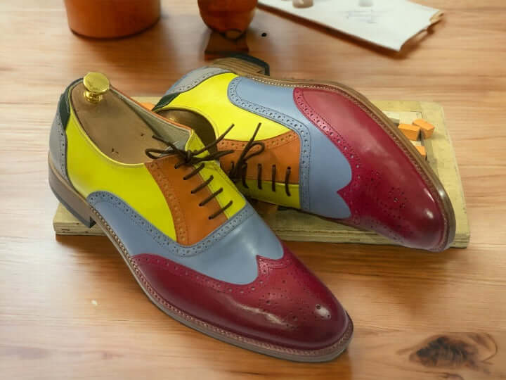 Handmade Multi Color Lace Up Leather Shoes, Men's Designer Dress Formal Shoes