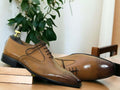 Men's Brown Whole Cut Leather Lace Up Shoes, Outerwear Shoes, Men's Designer Shoes