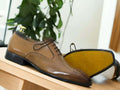 Men's Brown Whole Cut Leather Lace Up Shoes, Outerwear Shoes, Men's Designer Shoes