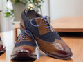 These Men's Handmade Blue Brown Lace Up Office Shoes offer a stylish and comfortable option for professional attire. The handmade construction guarantees quality and durability, while the lace-up design provides a secure fit. Perfect for any office setting, these shoes offer both style and function for the modern man.