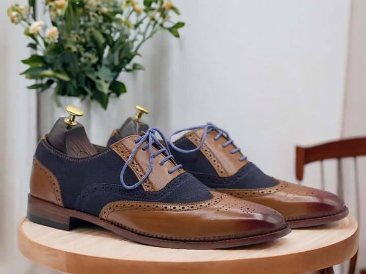 These Men's Handmade Blue Brown Lace Up Office Shoes offer a stylish and comfortable option for professional attire. The handmade construction guarantees quality and durability, while the lace-up design provides a secure fit. Perfect for any office setting, these shoes offer both style and function for the modern man.