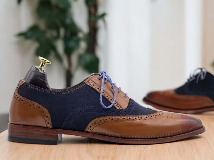 These Men's Handmade Blue Brown Lace Up Office Shoes offer a stylish and comfortable option for professional attire. The handmade construction guarantees quality and durability, while the lace-up design provides a secure fit. Perfect for any office setting, these shoes offer both style and function for the modern man.