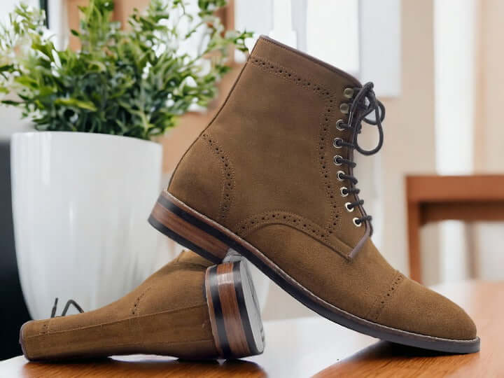 Ankle High Men's Brown Suede Boot, Handmade Boot, Men's Classic Boot