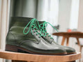 Expertly crafted from 100% genuine leather, these ankle high green boots are handmade for superior quality Chukka boots. Durable and stylish, these boots are perfect for any occasion. Pair them with any outfit for a timeless look.