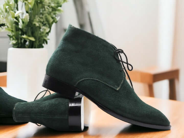 Men's Green Suede Chukka Lace Up Boot, Handmade Fashion Boot