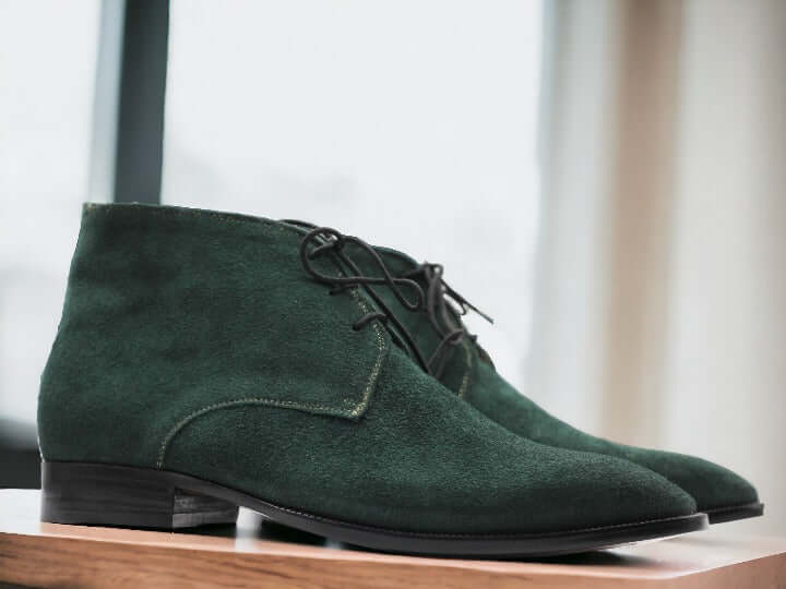 Men's Green Suede Chukka Lace Up Boot, Handmade Fashion Boot