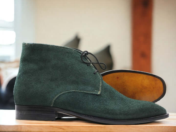 Men's Green Suede Chukka Lace Up Boot, Handmade Fashion Boot