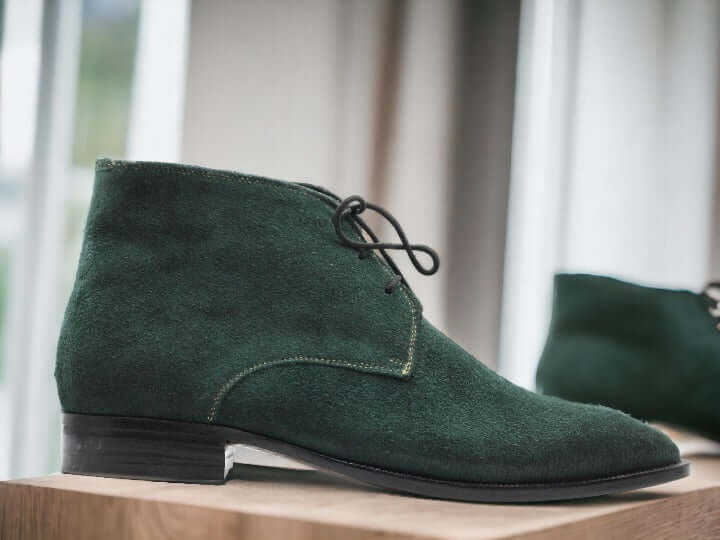 Men's Green Suede Chukka Lace Up Boot, Handmade Fashion Boot