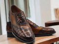 Handmade Brown Alligator Deigner Lace Up Shoes, Men's Party Shoes