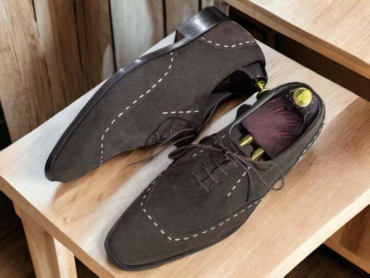 Men's New Classic Dark Brown Suede Shoes, Handpainted Office Shoes