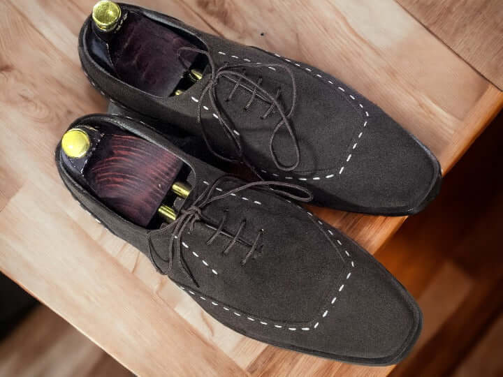 Men's New Classic Dark Brown Suede Shoes, Handpainted Office Shoes