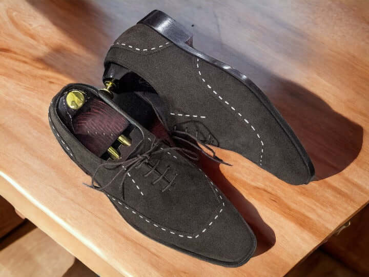 Men's New Classic Dark Brown Suede Shoes, Handpainted Office Shoes