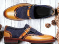 Expertly crafted with hand-painted detailing, these Men's Blue Brown Buckle Leather Shoes exude style and sophistication. The contrasting blue and brown colors add a touch of elegance to any formal outfit. The buckle closure ensures a secure fit, while the high-quality leather provides comfort and durability. Elevate your wardrobe with these stunning formal shoes.