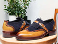 Expertly crafted with hand-painted detailing, these Men's Blue Brown Buckle Leather Shoes exude style and sophistication. The contrasting blue and brown colors add a touch of elegance to any formal outfit. The buckle closure ensures a secure fit, while the high-quality leather provides comfort and durability. Elevate your wardrobe with these stunning formal shoes.