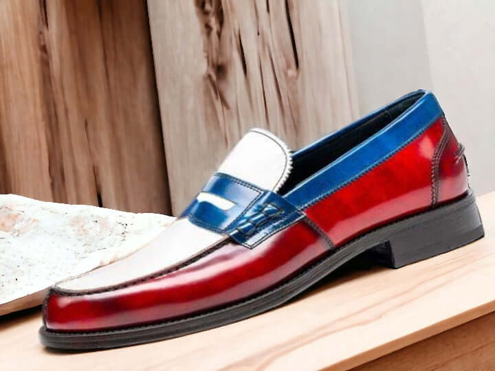 Multi Color Penny Loafer Leather Shoes