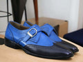 Expertly crafted by hand, these Men's Blue Monk Dress Leather Buckle Shoes are the epitome of luxury and style. Made with the finest quality leather, these shoes offer comfort, durability, and a classic look. The unique monk strap design adds a touch of sophistication, making them the perfect choice for any formal occasion.